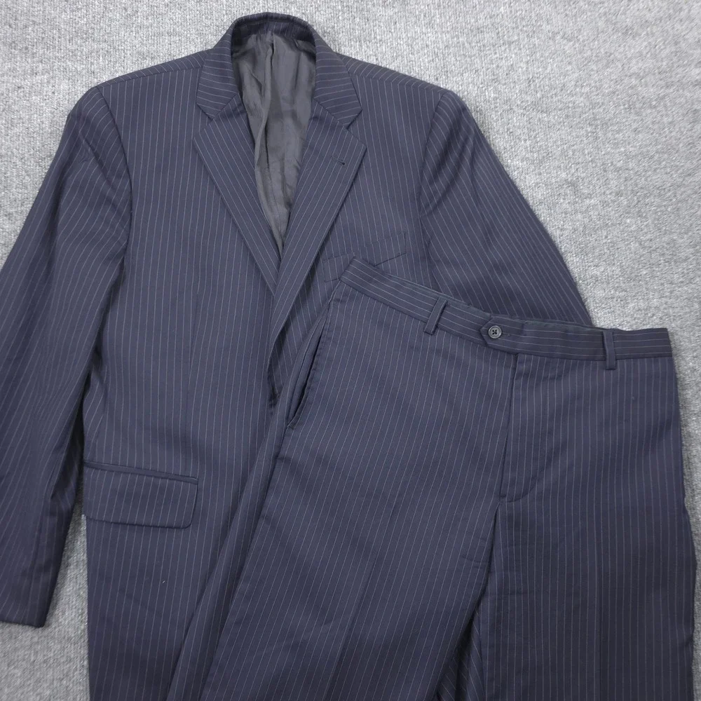 Loro Piana Suit Mens 40S W34 Navy Blue Pinstripe Wool Two Piece Bemberg Lining